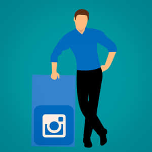 男士靠在青綠色背景上的Instagram標誌圖示旁邊