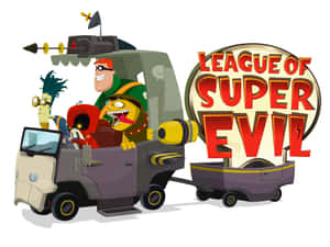 卡通反派喺一架有 League of Super Evil 標誌嘅車上面。 — 超級英雄 壁紙