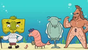 卡通海洋生物一起站在水下，有氣泡和海藻。 — 鼓舞人心的 壁紙