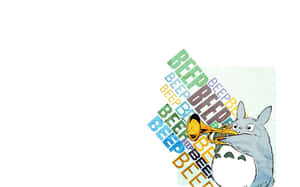 龍貓吹喇叭，周圍有彩色嗶嗶文字。