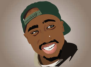 Tupac Shakur戴着綠色帽子和鼻環微笑的肖像。 — 說唱歌手 壁紙