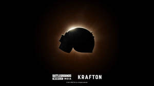 頭盔剪影襯托著發光的太陽爆發，帶有 Battlegrounds Mobile India 和 Krafton 標誌。