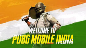 遊戲角色在印度國旗前拿著平底鍋，附有「Welcome to PUBG Mobile India」文字。