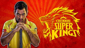 身穿黃色球衣的板球運動員，紅色背景上有 Chennai Super Kings 標誌。
