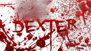 紅色血濺喺白色背景上形成「dexter」呢個字。
