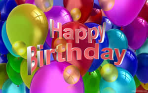 Happy Birthday文字被彩色氣球環繞，用於慶祝。