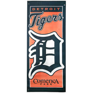 底特律老虎隊棒球隊橫幅，帶有標誌和 Comerica Park 文字。 — 棒球 壁紙