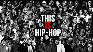 一幅嘻哈藝術家的拼貼畫，帶有粗體文字「THIS IS HIP-HOP」。