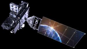 日出時繞地球運行的太陽能板衛星 — 地球 壁紙