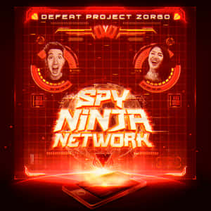Spy Ninja Network的未來風格紅色數位介面，HUD中有兩個微笑的臉孔。