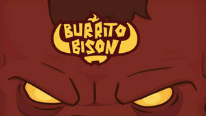 卡通野牛，眼睛發光，額頭上有Burrito Bison標誌。