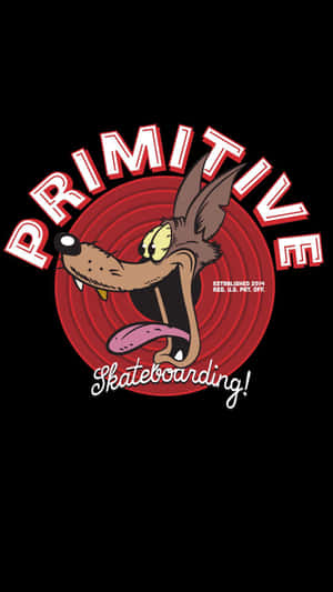 Primitive Skateboarding 紅色圓形標誌中一隻伸出舌頭的卡通土狼。