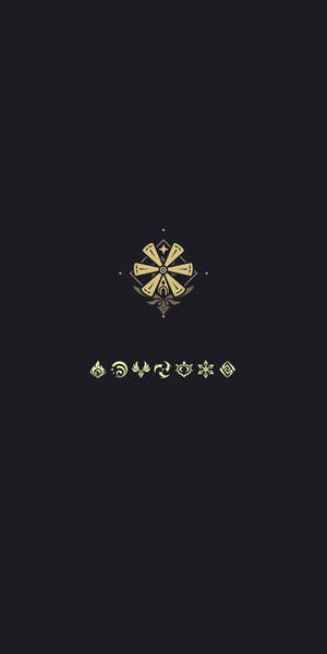 金色奇幻徽章和元素圖標在黑色背景上