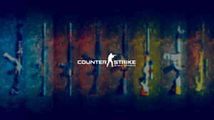 Counter Strike Global Offensive 標誌，帶有模糊步槍和發光粒子。 — 槍 壁紙