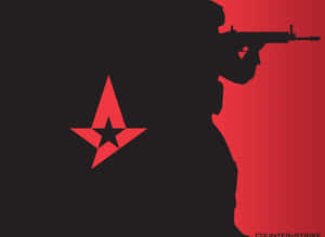 士兵剪影瞄準步槍，帶有 Counter-Strike 標誌，背景為紅色和黑色。