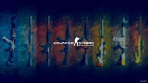 Counter Strike Global Offensive 標誌，背景有模糊的槍械。