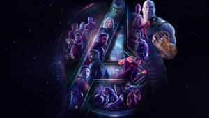 復仇者角色在太空中，Thanos 手持 Infinity Gauntlet。