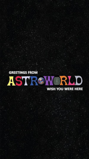 在繁星點點的太空背景下，色彩繽紛的AstroWorld文字