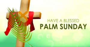 帶有棕櫚枝和紅色絲帶的十字架，文字 Have a Blessed Palm Sunday。 — 棕櫚樹 GIF 壁紙