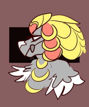 動漫龍，有黃色角和新月標記，灰色身體。 — Motorola Razr Ultra 2025 壁紙