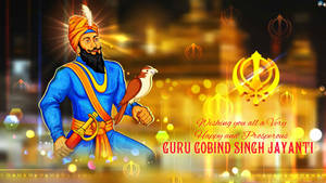 Guru Gobind Singh與獵鷹和錫克教符號，用於Guru Gobind Singh Jayanti慶祝活動。