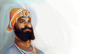 戴著皇家頭巾和珍珠項鍊的鬍鬚男子肖像。