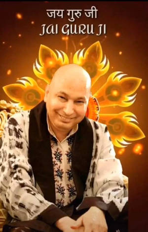 一位微笑的男子，帶有金色光環和文字 Jai Guru Ji。