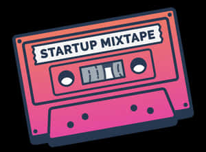 粉紅色漸變卡式錄音帶，標有 startup mixtape，置於黑色背景上。 — 螢幕保護 壁紙