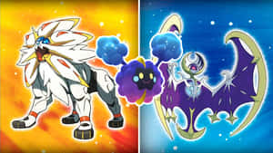兩隻動漫寶可夢：火獅和宇宙蝙蝠，在星空背景中。 — Astroworld GIF 壁紙