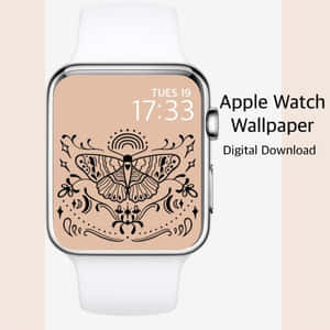 Apple Watch帶有裝飾性飛蛾牆紙，顯示時間和日期。