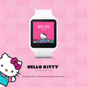 粉紅色蝴蝶結背景的Hello Kitty主題智能手錶