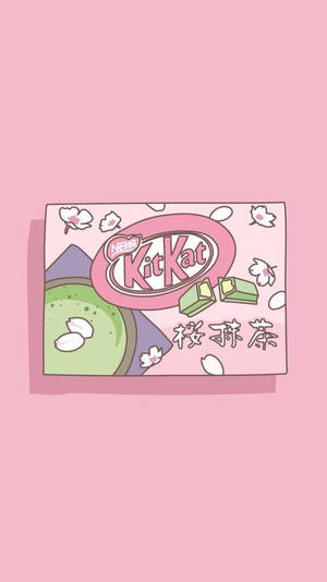 粉紅色插圖風格的KitKat盒子，帶有抹茶和櫻花設計。