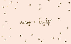 胭脂色背景上散落著金色星星和閃爍的「merry bright」文字。