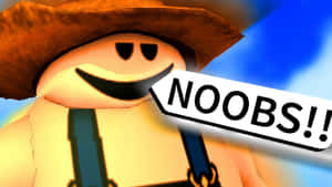 戴帽子的Roblox角色舉著「NOOBS!!」牌子。