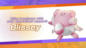 粉紅色的寶可夢 Blissey 帶有推廣蛋-cellent 支援的文字。