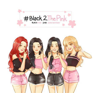 四位微笑的動畫女孩穿著粉紅色和黑色服裝，慶祝Blackpink兩週年。
