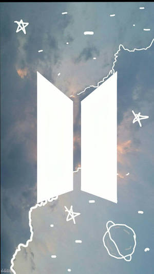 BTS標誌，帶有在暮色天空背景上以白色繪製的星星和行星。