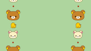 可愛卡通熊和小雞在綠色背景上的重複圖案。 — 鬆弛熊 GIF 壁紙