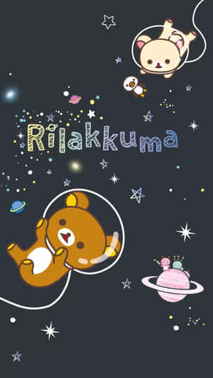 Rilakkuma角色在宇宙中漂浮，伴有星星和行星 — 角落生物 壁紙