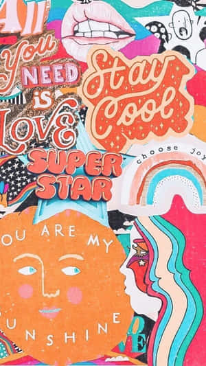 色彩繽紛的貼紙拼貼，包含如「Stay Cool」和「You Are My Sunshine」等語句。 — 語錄 壁紙