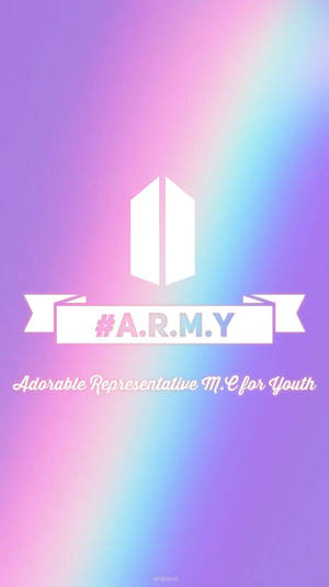 彩色漸變背景上的BTS標誌和#A.R.M.Y橫幅