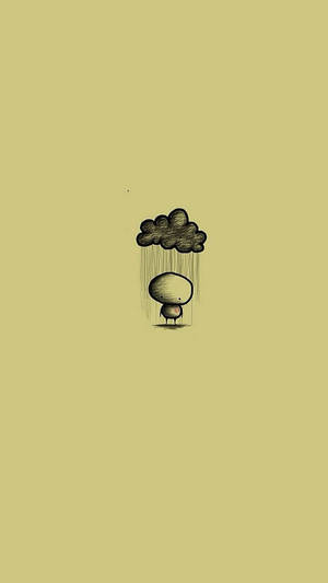 一個細小人物站在黃色背景上的雨雲下。 — 雨 壁紙