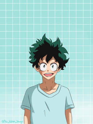 動漫男孩，擁有尖刺頭髮和眼鏡，在網格背景前微笑。