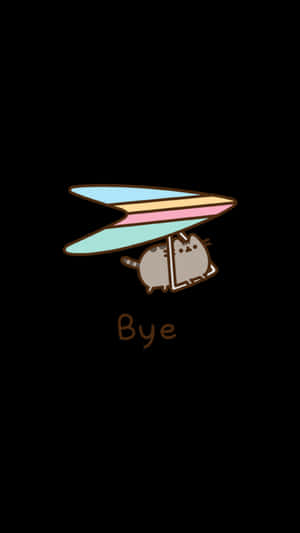 一隻卡通貓拿著彩色紙飛機，下方有「Bye」字樣。