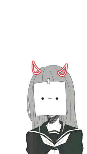 動漫女孩，有惡魔角，臉部被白色正方形遮蓋，穿著校服。