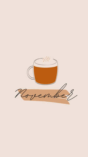 一個簡單的咖啡杯，帶有泡沫和香料，位於 November 字樣上方。