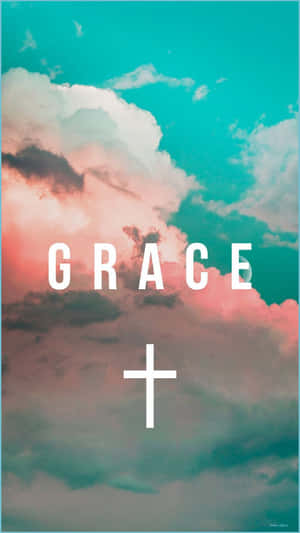 在色彩繽紛的天空背景下，顯示GRACE和十字架的文字。