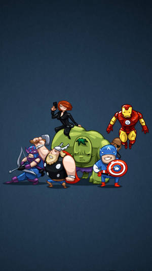 一群Chibi Marvel超級英雄在深藍色背景上英勇地擺姿勢。