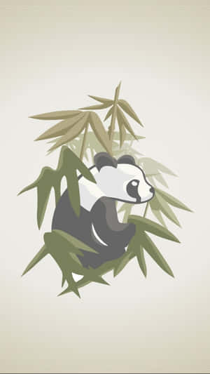 一隻熊貓坐在竹葉間，採用極簡風格插圖。