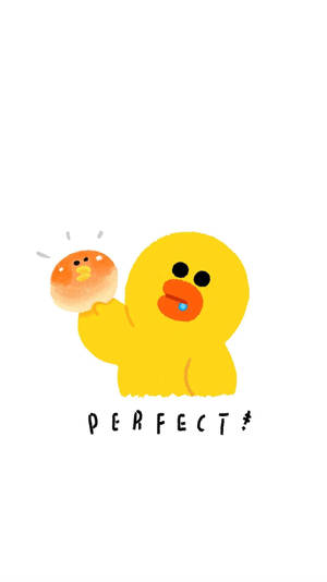 黃色卡通鴨子自豪地拿著一個帶有perfect字樣的糖霜甜甜圈。 — 可愛卡通 壁紙